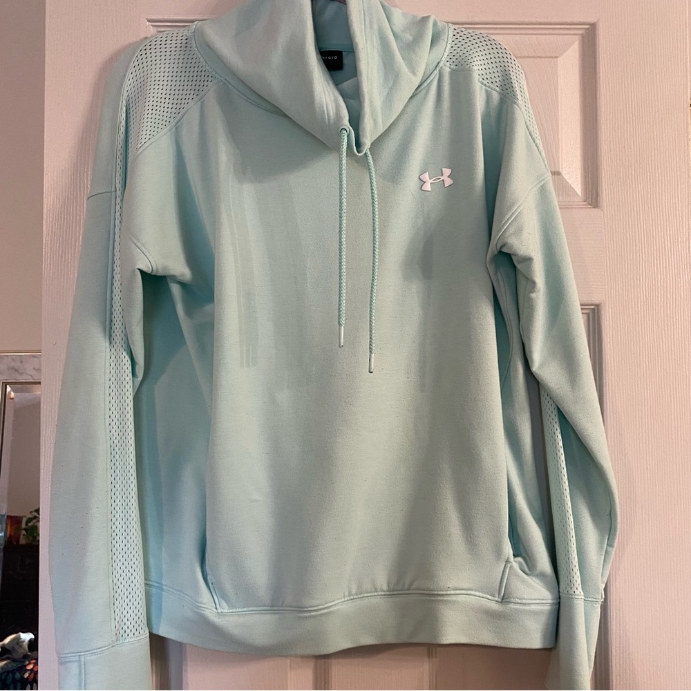 womans under armour pullover hoodie size large light blue